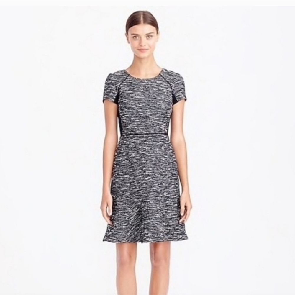 J. Crew Black Mixed Tweed Fit and Flare Dress Size 6